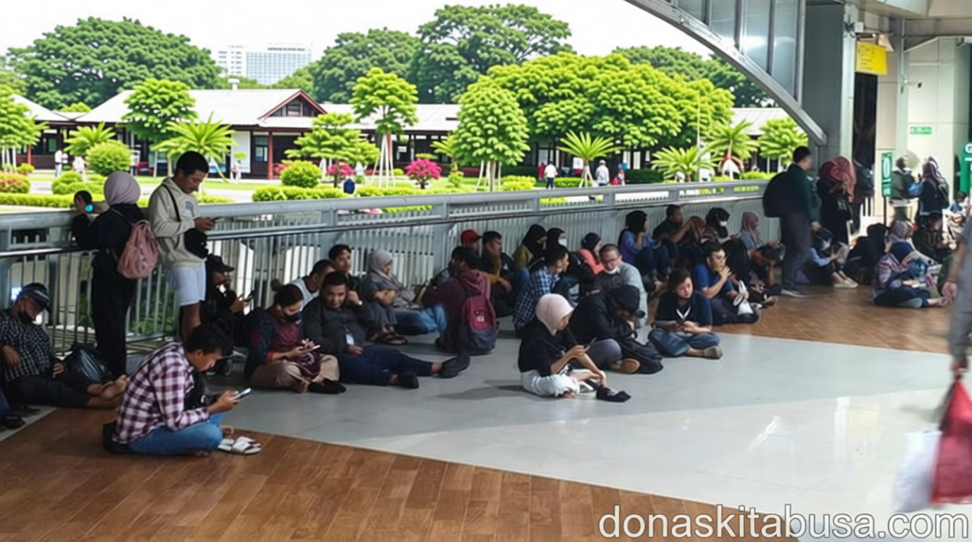 Important News: Duduk Ngemper, Penumpang KRL Green Line Masih Menumpuk di Stasiun Kebayoran